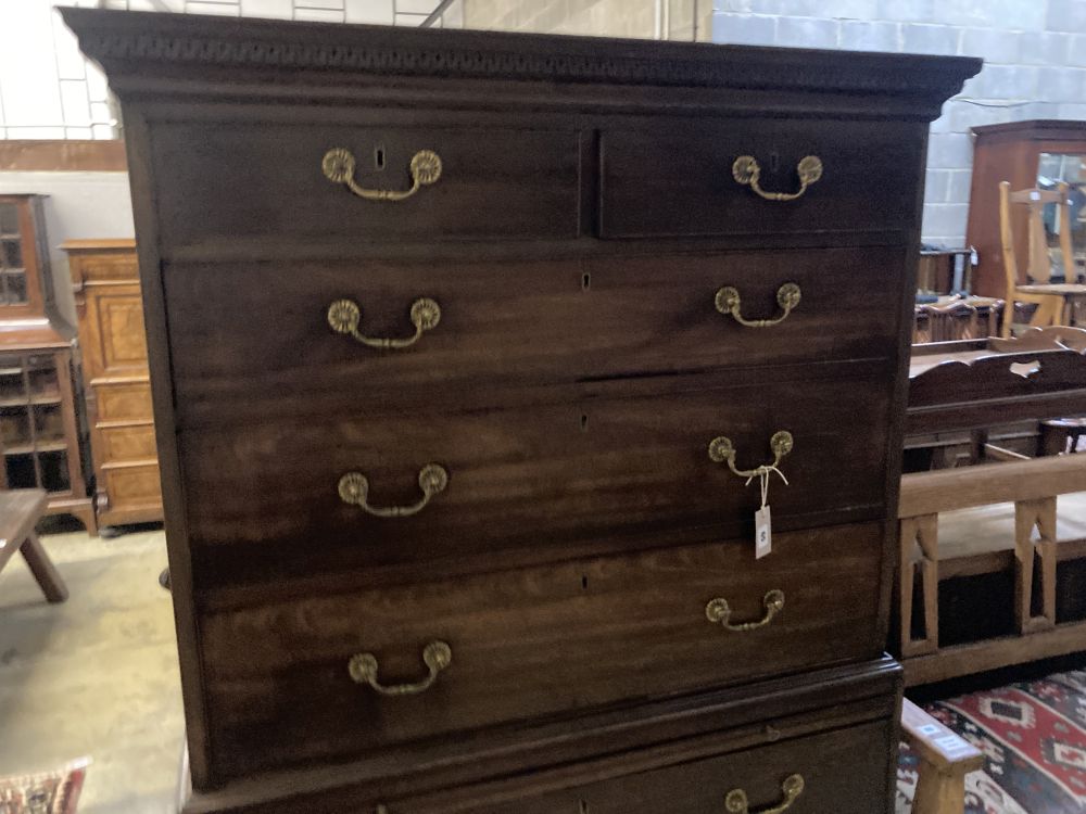 A George III mahogany chest on chest, width 110cm depth 54cm height 179cm